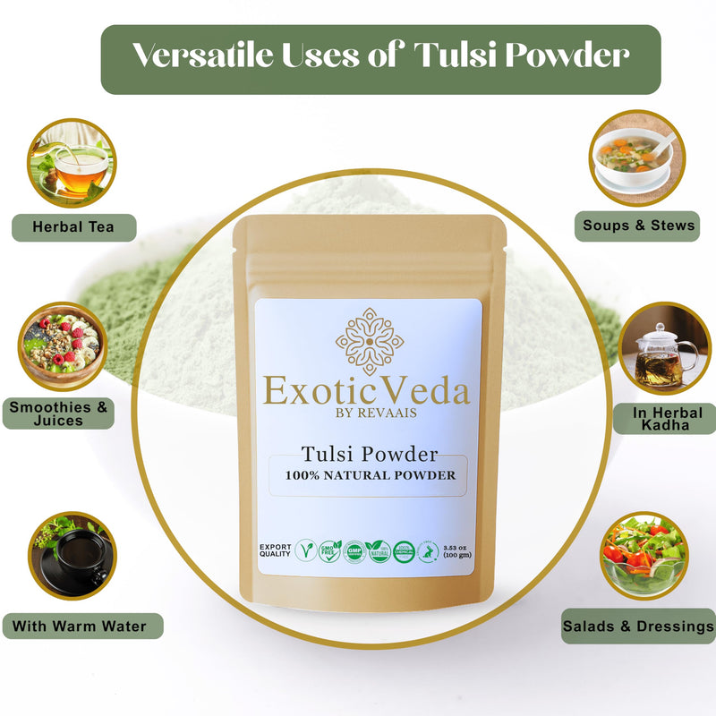 Tulsi Powder (Holy Basil) 100g (3.53oz) | 100% Pure & Natural | Non-GMO, Vegan, Gluten-Free | No Preservatives | Perfect for Teas, Smoothies, Juices, Cooking, Hair Masks & Skin Care - BeesActive Australia