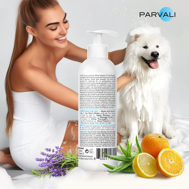Natural Dead Sea White Glamor Pet Shampoo (250 ml, 8.45 fl oz). Gentle Bleaching for White Fur Breeds. Silky-Touch, Minerals Rich, Extra-Scented Formula for Gentle and Easy Application. Enjoy! White Fur Shampoo - BeesActive Australia