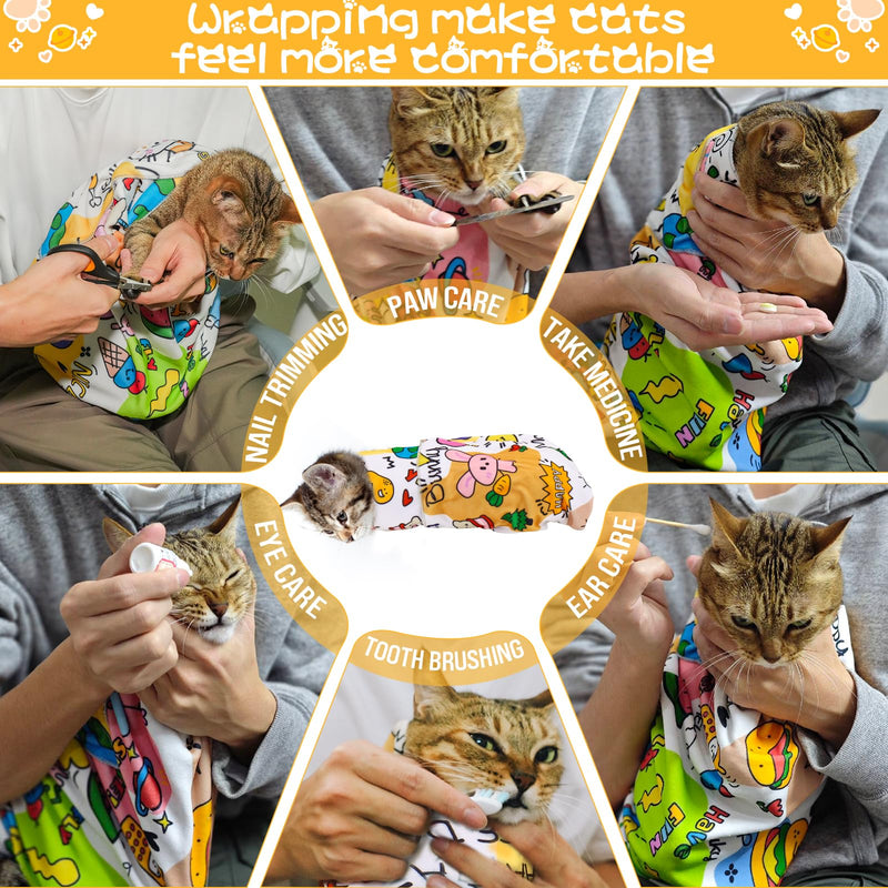 AIERSA Cat Wrap for Cutting Nails and Grooming, Cat Restraint Wrap for Nail Clipping, Self-Adhesive Fabric Cat Swaddle Burrito Wrap for Nail Trimming, Cat Grooming Supplies XL(27x27IN) - BeesActive Australia
