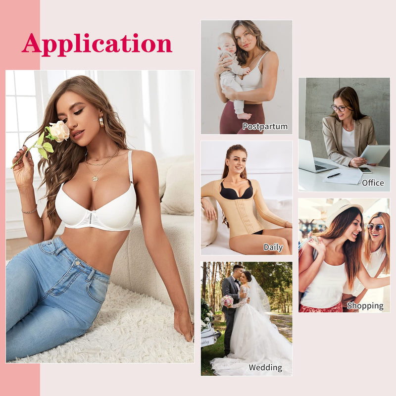Gotoly Women Waist Trainer Corset Tummy Control Shapewear Upper Arm Shaper Post Surgical Slimmer Compression Tops Beige Small - BeesActive Australia