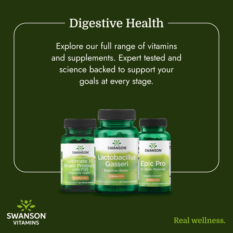 Swanson Lactobacillus Gasseri Probiotic, 3 Billion CFU, 60 Veg Caps, 2 Pk | For Adults Seeking Digestive and Metabolic Support, a Lactic Acid-Producing Bacterium, Acid-Resistant with No Refrigeration