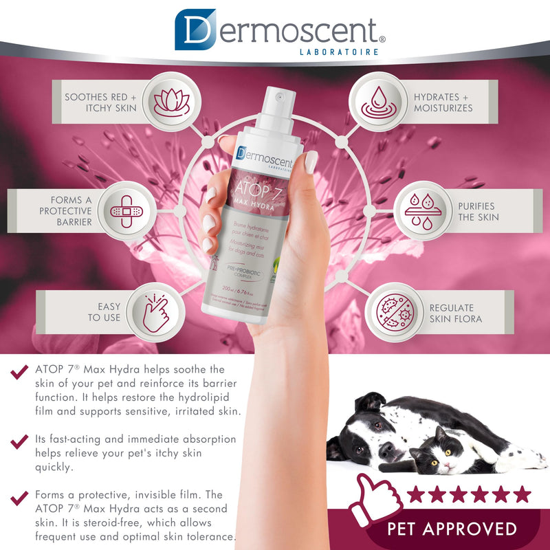 Dermoscent ATOP 7 Max Hydra Spray for Pets | Natural Hydrating Mist with Pre & Probiotic Complex for Dry, Allergy & Atopy-Prone Skin Relieves Skin Dryness & Protects Cutaneous Barrier Non-Greasy