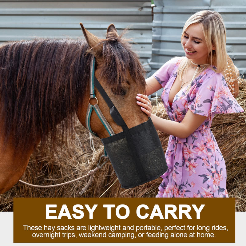 Sumind 2 Pcs Horse Feed Bag Comfort Breathable Mesh Feed Bucket Heavy Duty Feed Bag with Adjustable Strap and Waterproof Bottom for Horse Feeding Supplies Muzzle Feed Bag, Medium (Black) Black - BeesActive Australia