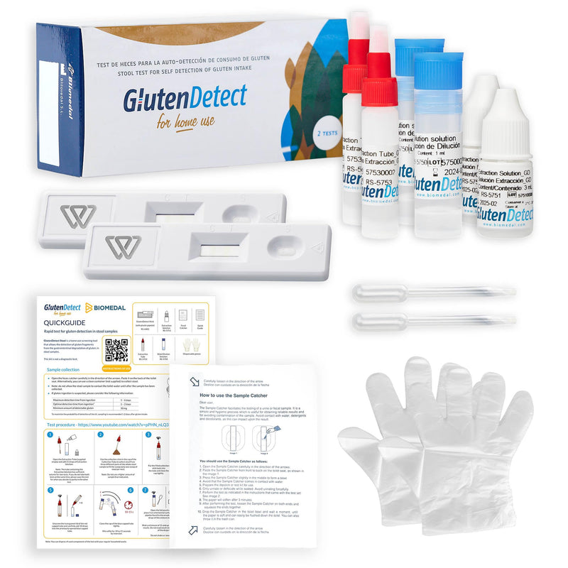 Gluten Detect Kit (2 Tests) - Rapid Home Test for Evaluating Gluten-Free Diet and Accidental Exposure via Stool.