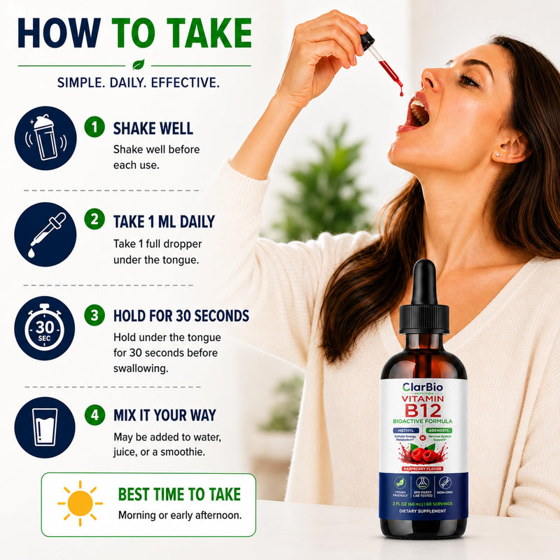 Vitamin B12 1000 mcg Sublingual Liquid Drops | Methylcobalamin & Adenosylcobalamin | B12 Complex | Vegan Liquid B12 Supplement