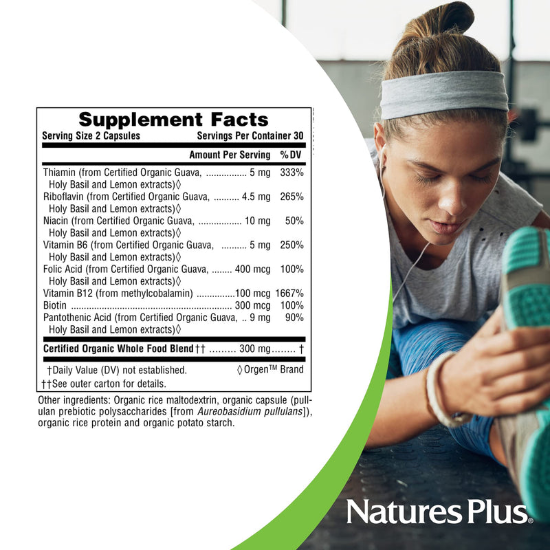 NaturesPlus Source of Life Garden B-Complex - 60 Capsules - Complete Vitamin B Supplement - USDA Organic, Non-GMO, Vegan, Gluten Free - 30 Servings