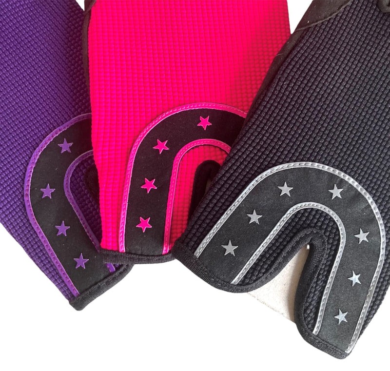 Ladies All Sports Outdoor Equestrian Gloves Horseshoe Design in Pink, Black & Purple Medium - BeesActive Australia