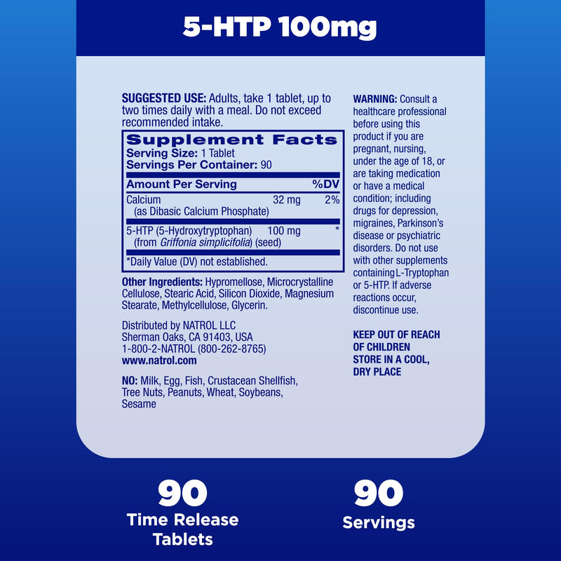 Natrol 5-HTP 100mg, Dietary Supplement Helps Support a Balanced Mood, Mood and Stress Support Supplement, 90 Time Release Tablets, 45-90 Day Supply Unflavored 90 Count (Pack of 1) - BeesActive Australia