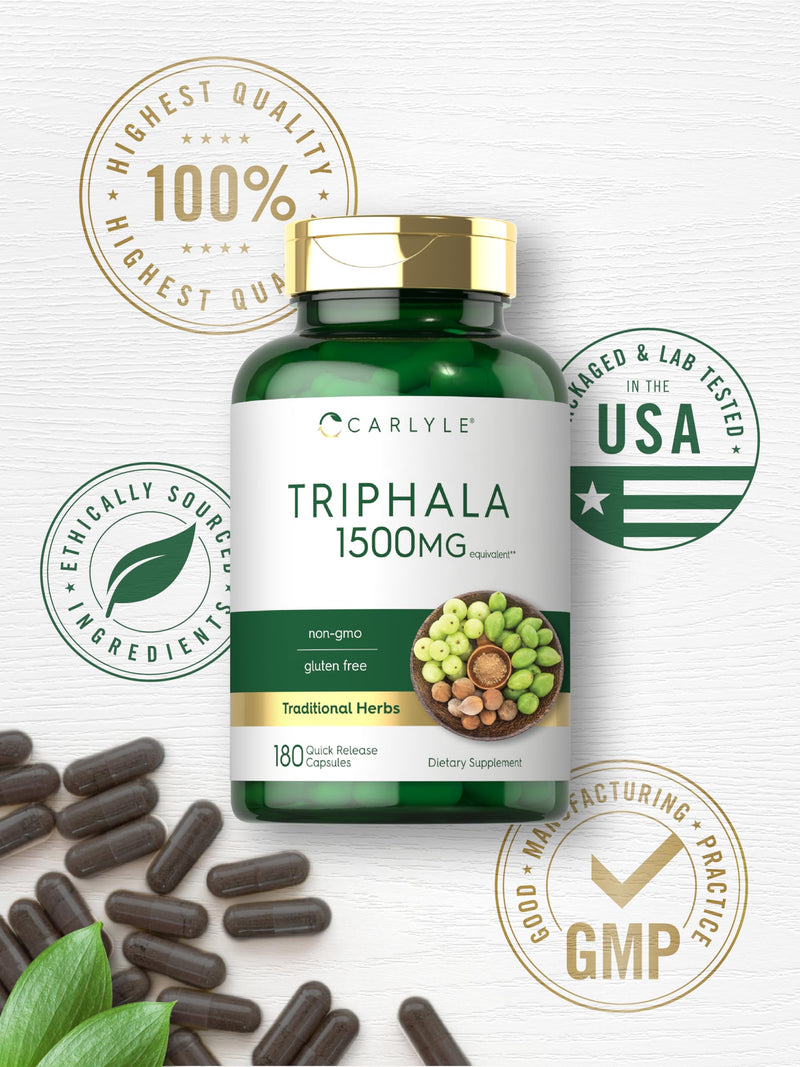 Carlyle Triphala Capsules | 1500mg | 180 Count Supplement | Non-GMO and Gluten Free - BeesActive Australia