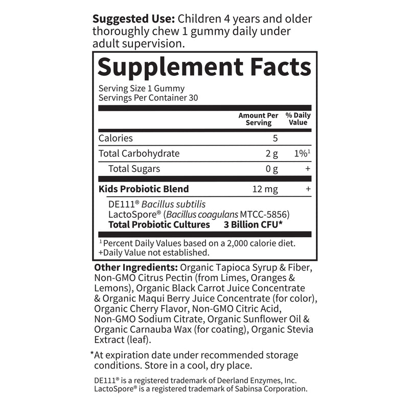 Garden of Life Kids Probiotic 3 Billion CFU, Cherry Flavor Gummies - Sugar Free Once Daily Probiotics for Kids, Children's Digestive & Immune Health, 30 Vegetarian Gummies, (Pack of 2) 30 Count (Pack of 2)