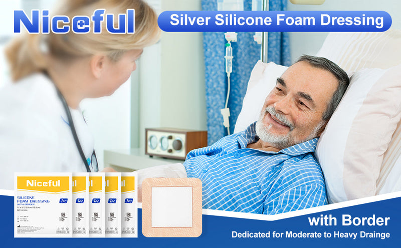 Niceful Silicone Foam Dressing 4"x4", Waterproof Silicone Bandages with Border Adhesive, High Absorbency Bed Sore Bandages Wound Care Dressing (2.5"X2.5" Pad), 5 Packs, FSA HSA Eligible 4x4 Inch (5 Pcs)