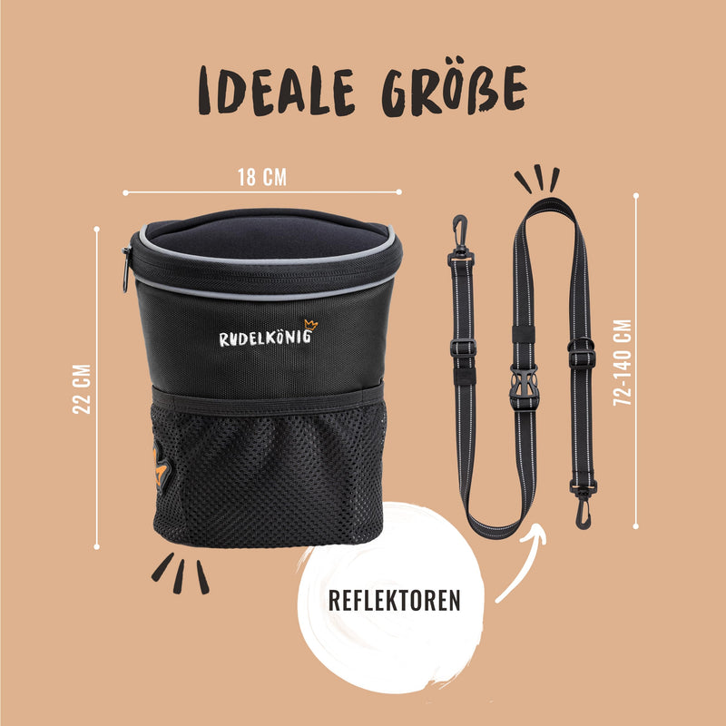 Rudelkönig treat bag for dogs - practical dog walking bag for dog training - treat bag for dogs with poop bag dispenser for hanging around your neck Basic Black - BeesActive Australia
