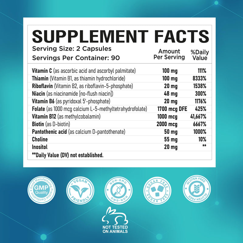 NutraPep Methylated B-Complex Vitamins Complete Methyl Multivitamin 2-Pack | Bioactive B9 5-MTHF B6 B12 MTHFR Support Supplement for Brain Heart Energy - Vegan Gluten Free Sugar Free 180 Count (Pack of 2)