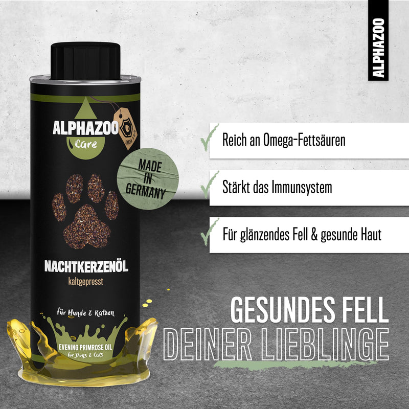 alphazoo Premium Evening Primrose Oil for Dogs & Cats 250 ml I Natural food oil with Omega-6 & Omega-9 fatty acids, cold-pressed I For shiny fur - BeesActive Australia
