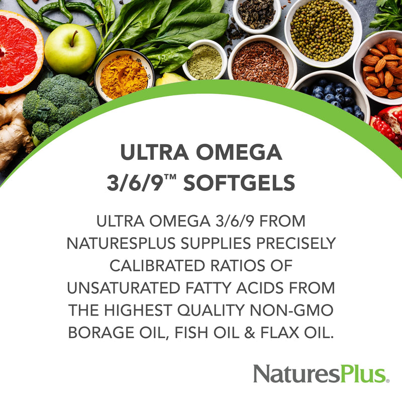 NaturesPlus Ultra Omega 3/6/9 - Borage, Fish & Flax Oil Supplement - 90 Softgels - Gluten Free - 90 Servings Softgel 90
