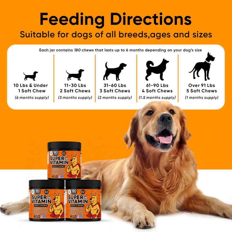 24-in-1 Dog Multivitamin with Glucosamine - Chewable Dog Vitamins and Supplements for Hip & Joints - Ideal for Immune Support and Digestive Health - Best for Senior Dogs and Puppies’ Skin & Heart