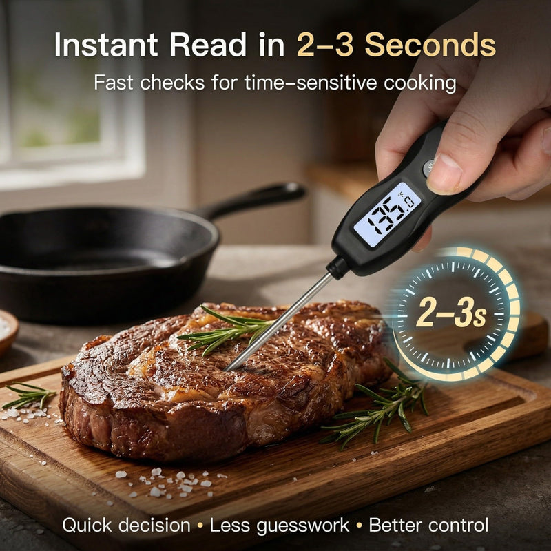 Meat Thermometer Digital with Backlight – Instant Read Food Thermometer Waterproof for Cooking BBQ Grilling Steak Bread Baking Turkey Candy Oil Liquid (Black) Black