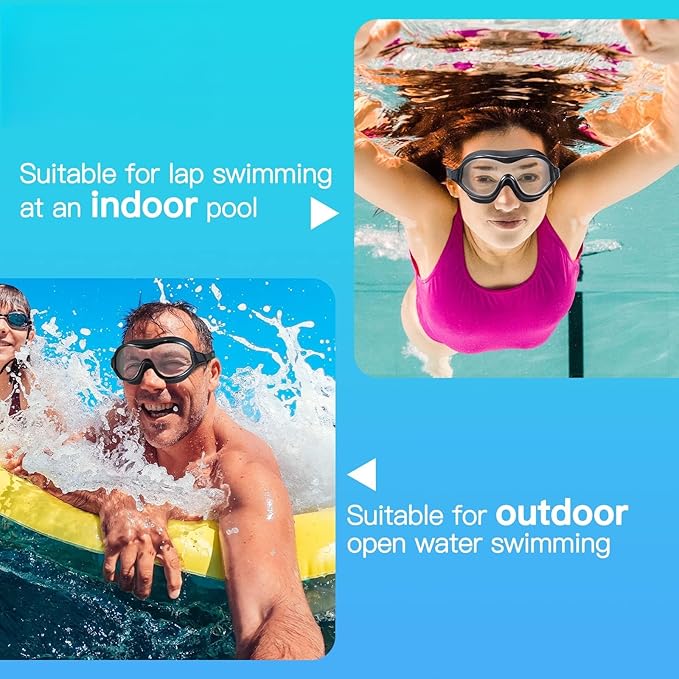 Swim Goggles No Leaking Anti-Fog Pool Goggles Swimming Goggles for Adult Men Women Youth, UV Protection 180° Clear Vision Black With Clear Lens - BeesActive Australia