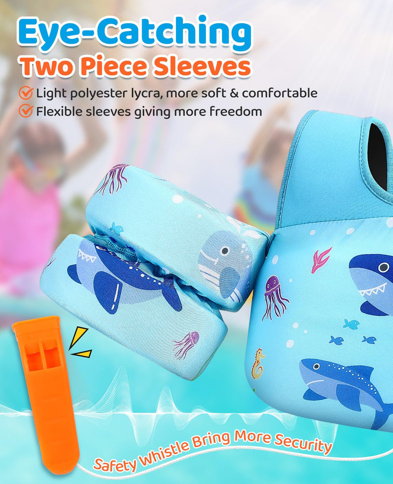 HeySplash Swim Vest for Kids, Toddler Pool Floaties, Children Swimming Vest with Adjustable Strap, Swim Jacket Water Wing Arm Float, Puddle Sea Beach Boat Jumper Boy Girl Baby A Blue Shark for kids 33-66 lbs - BeesActive Australia