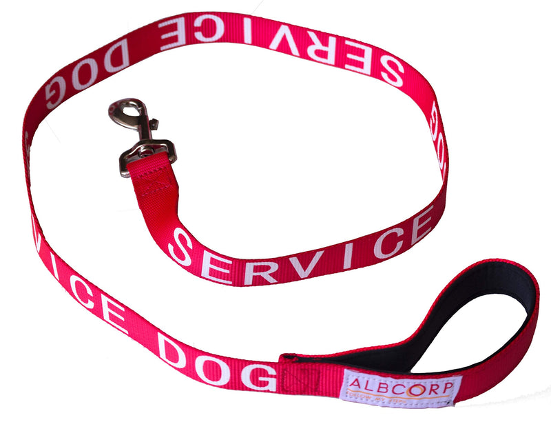 Albcorp Service Dog Leash - Embroidered- with Padded Neoprene Handle and Reflective threads, 4 Feet, for Harnesses, Vests or Collars, Red - BeesActive Australia