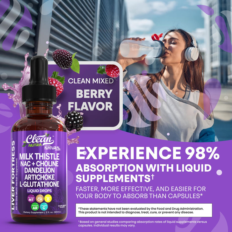 Clean Nutraceuticals Milk Thistle NAC Liver Cleanse Detox & Repair Supplement Liver Support Liquid Drops with Dandelion Extract, Artichoke, Chanca Piedra, Choline, L-Glutathione, Burdock, Schisandra 1 - BeesActive Australia