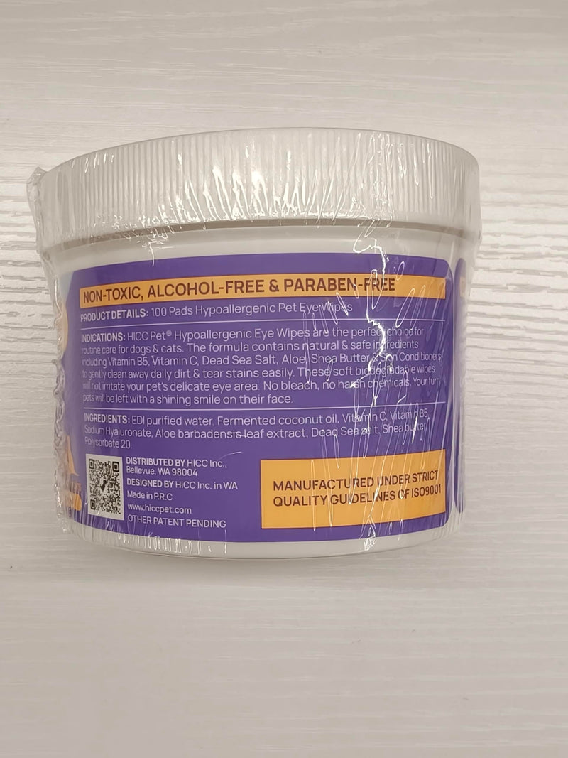 HICC PET Eyes Wipes for Dogs & Cats - Daily Cleaner for Removing Eye Debris, Discharge & Mucus Secretions, Coconut Oil Pet Cleaning Wipes, Suitable for Eyes, Face, and Wrinkles (100 count) 100 count (Pack of 1)
