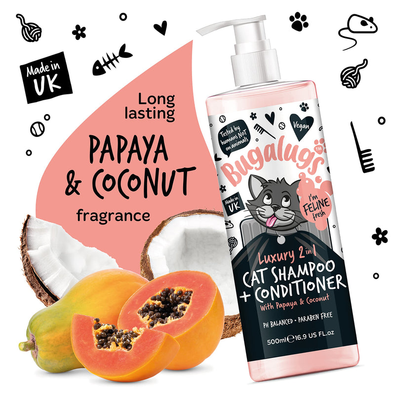 Bugalugs 2in1 cat shampoo + conditioner 500 ml pump dispenser 500 ml shampoo - BeesActive Australia