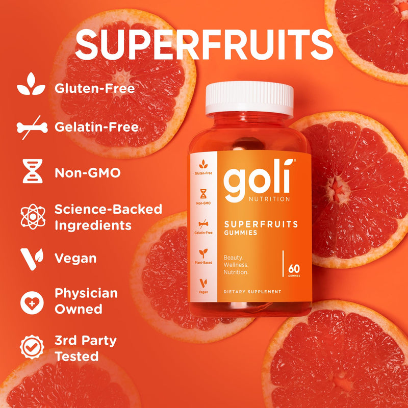 Goli Superfruits Beauty Gummies with Bamboo Silica - Vitamins A, C, E, Zinc - Collagen Support with Superfruit Blend - Vegan, Non-GMO, Gluten-Free, 120 Count (2 Pack) 60 Count (Pack of 2)