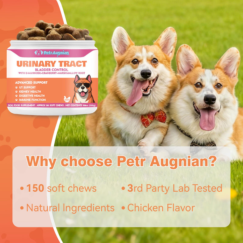 Dog Urinary Tract Supplement & Natural UTI Medicine Cranberry & D-Mannose -Kidney+Bladder Support - Best Prevention Incontinence & Bladder Stones-Cranberry Supplement - 150 Chews
