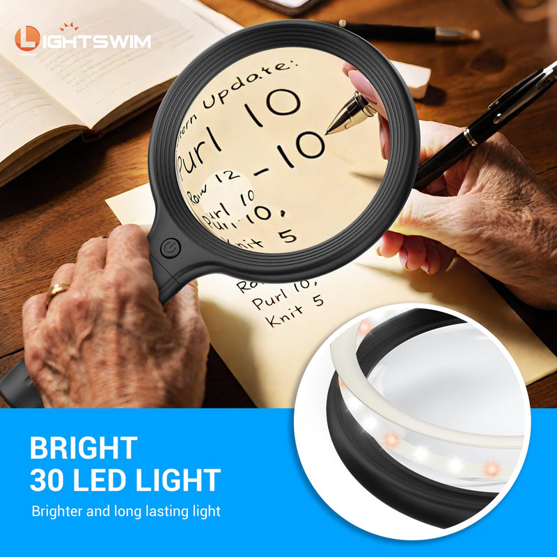 Neck Wear Magnifying Glass with Light for Close Work, 5.5 Inch 5X Handheld Lighted Magnifier for Reading Books, Included 2PCS Upgrade 10X Small Magnify Glasses with Protective Sheath