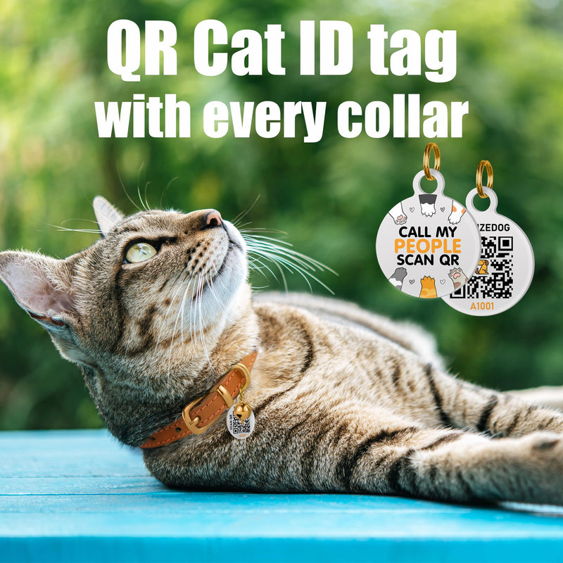 BRONZEDOG Leather Cat Collar with Bell Non-Tearable QR Tag for Girls and Boys (Black and Silver, 23-28cm) Black and Silver 23-28cm - BeesActive Australia