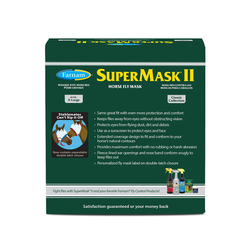 Farnam SuperMask II Fly Mask without Ears for Larger Horses, Full Face Coverage and Eye Protection from Insect Pests, Structured Classic Styling Mesh with Plush Trim, XL Size X-Large - BeesActive Australia