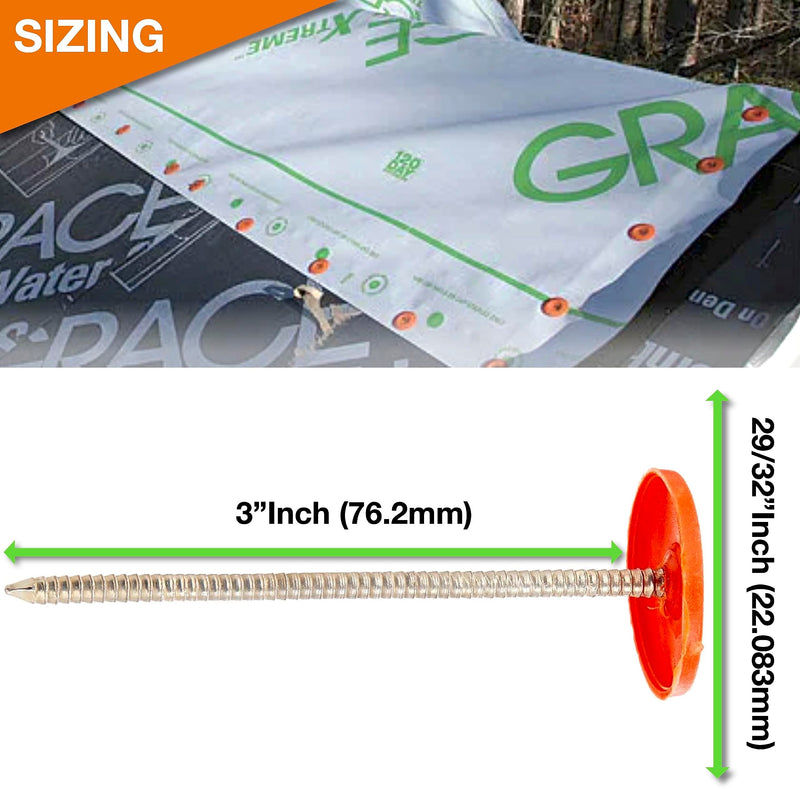 250 Pack - 3 Inch - Round Plastic Cap Nail Roofing Nails Galvanized Tar Paper Nails for House Wrap Fastening Foam Board Roofing Felt Insulation Film (250) 250 - BeesActive Australia