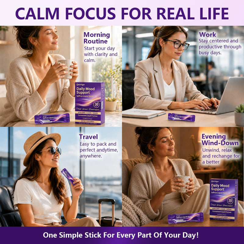 Saffron Supplement, Liquid Saffron Extract for Mood Support | No Pills, Daily Liquid Stick Packs with L-Theanine, Magnesium & Vitamin B6 for Calm Focus, Stress Support, Non-GMO & Vegan