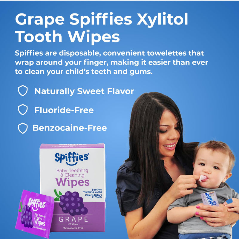 Baby Teeth Wipes - Grape Flavor, Xylitol-Enriched Baby Gum Cleaner & Dental Wipes for Teething Relief and Teeth Cleaning - Safe for Infants & Toddlers, 20 Count (Pack of 6) 20 Count (Pack of 6)