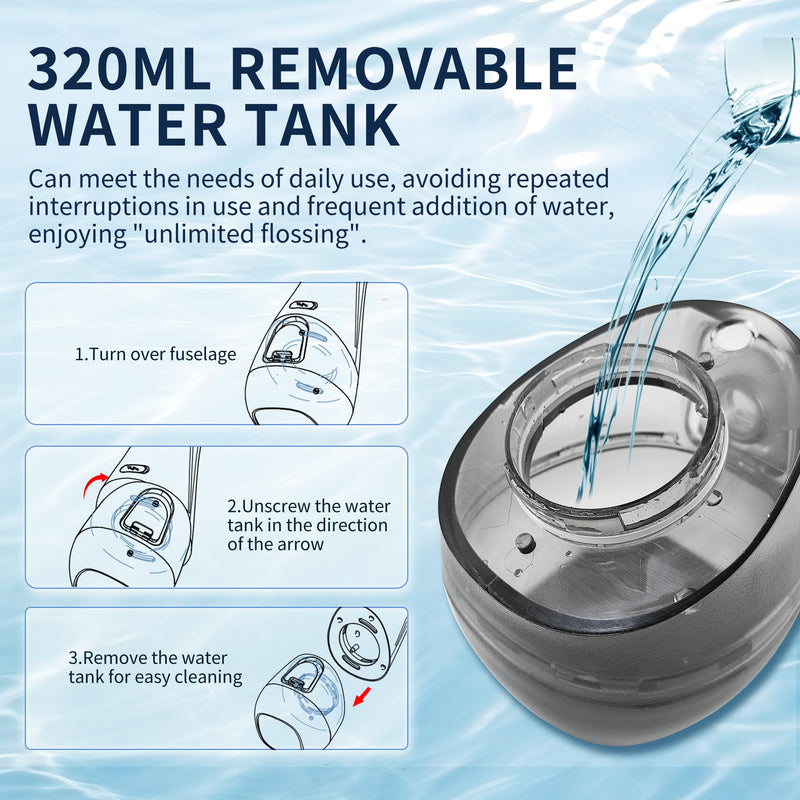Zeff's Dental Water Flosser for Teeth Cleaning – 320ml Detachable Tank, IPX7 Waterproof, Rechargeable Battery, 360° Nozzle, Portable Oral Irrigator with 5 Tips & Travel Bag