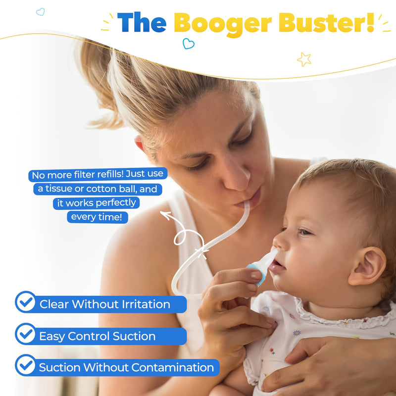 Bubzi Co Quick-Relief Baby Nasal Aspirator, Baby Nose Sucker for Sinus Congestion Relief, Reusable Snot Remover with Storage Case Blue