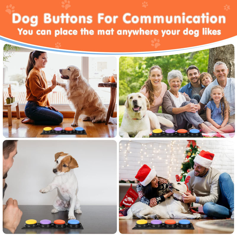 Dog Buttons for Communication,Talking Buttons for Dogs,4 Recordable Sound Buttons + 24 Scene Patterns + 1 Dog Button Mat+ 8 AAA Batteries 4 Pack - BeesActive Australia