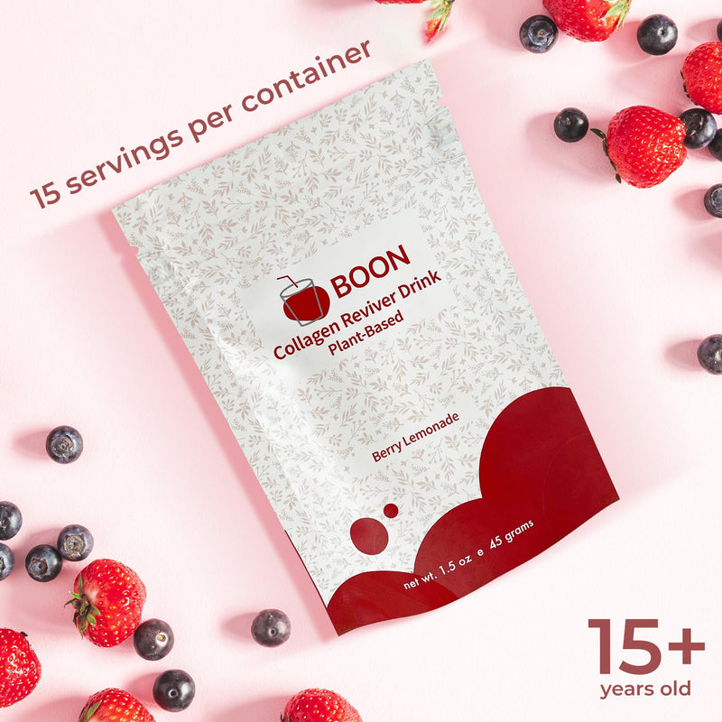 Boon Collagen Reviver Drink – Plant-Based Collagen Booster for Beautiful & Radiant Skin – Organic, Vegan Collagen Powder – Berry Lemonade Flavor, 15 Servings