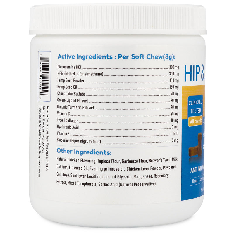 Freydell Pet's Dog Hip and Joint Chews - Keep Your Big Dog Moving – Advanced Joint Chews with Glucosamine, Chondroitin, Hemp Seed Oil & Turmeric to Support Mobility, Flexibility, and Joint Comfort