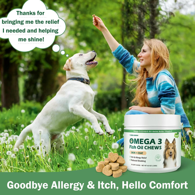 Dog Allergy Relief Chews - Omega 3 Fish Oil Skin and Coat Supplement - Dog Itching & Ears Relief - Reduced Shedding, Seasonal Allergies Dry Skin Itchy Paws Hot Spots Treatment