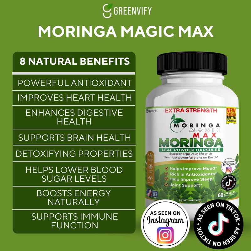 Moringa Magic Max Extra Strength Capsules, 800mg, 60 Veggie Capsules, Gluten Free, Sugar Free, Non-GMO, Made in USA (1) 1