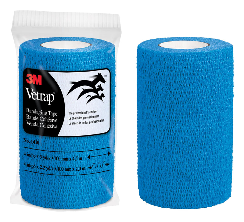 3M Vetrap Bandaging Tape, Blue, 4 in x 5 yd, 3 Pack (3 Rolls), Self-Adherent Cohesive Wrap, Hand-Tear, Latex-Free Hypoallergenic, Sticks to Itself Not Fur - BeesActive Australia