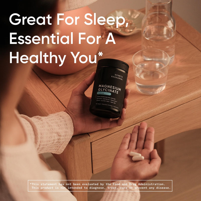 Sports Research¬Æ Magnesium Glycinate - Supports Restful Sleep & Enzymatic Processes - 160 mg Chelated Magnesium - Vegan Capsule - 90 Count 90 Count (Pack of 1) - BeesActive Australia