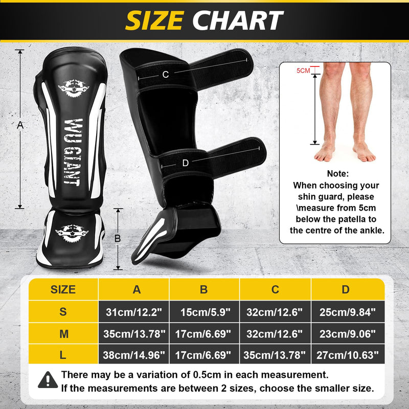 Kickboxing Shin Guards Muay Thai Shin Pads for Men, Women, Adjustable Leg Guards with Instep Protection Shinguards Martial Arts Training Equipment for MMA Training and Sparring Medium WU GIANT