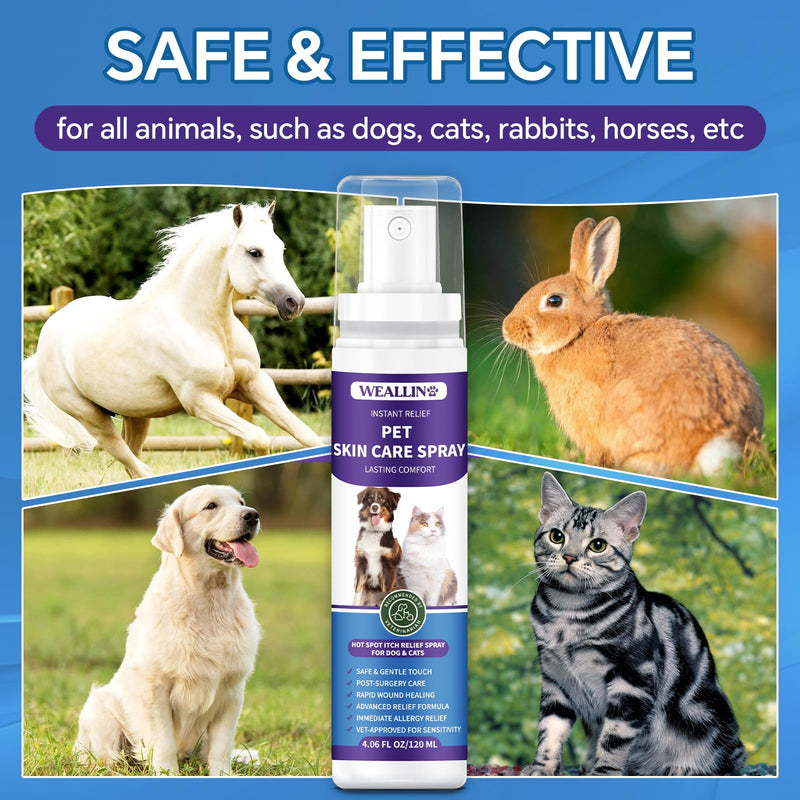 WEALLIN Hot Spot Itch Relief Spray for Dogs & Cats - Hot Spot Treatment for Dogs itchy dog skin relief,Pet wound care spray for Itchy, Irritated Skin, Allergy, Rashes, Wound Care 120ML