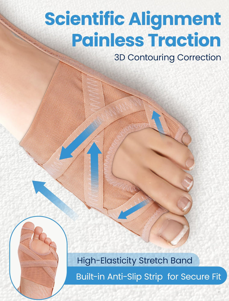 Bunion Corrector for Women & Men, Breathable Toe Straightener for the Thumb and Little Toe, Comfortable & Adjustable for Day/Night Use, Bunion Relief Splint(1 Pair) Beige Small - BeesActive Australia
