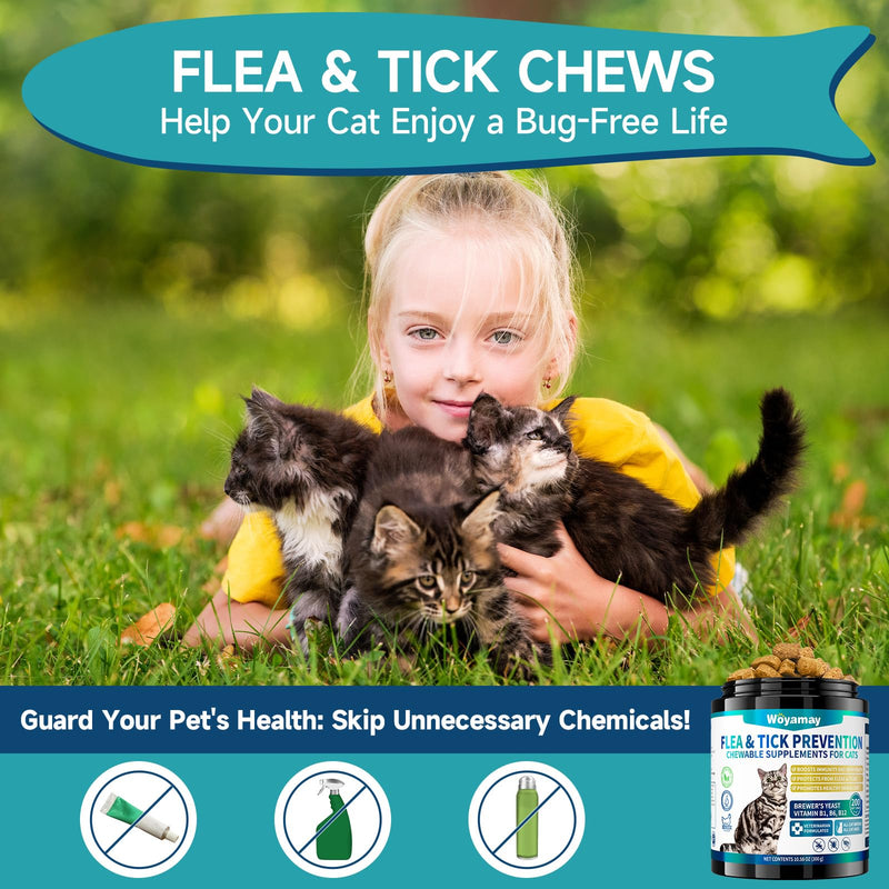 Flea Treatment for Cats, 200 Treats Flea and Tick Prevention for Cats Chewables, Natural Cat Flea and Tick Treatment Pills Daily Oral Flea Supplement, Kitten Cat Flea Treatment, Chicken Flavor - BeesActive Australia
