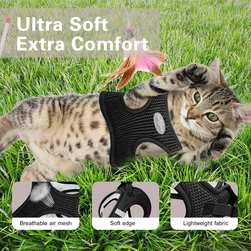 Muecleao Cat Harness, Adjustable Cat Harness with Leash for Cats, Soft Harness Cat Collar Cat Harness Escape-Proof Adjustable Cat Vest for Cats (Black, XXS) Black - BeesActive Australia