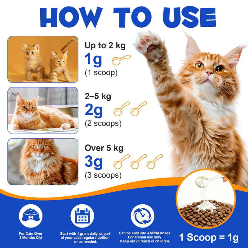 Taurine for Cats – Essential Amino Acid Powder Supplement – Taurine Powder for Cats Helps Maintain Normal Heart & Eye Function – High Purity (99%+) Formula for Kittens, Adult & Senior Cats,200g